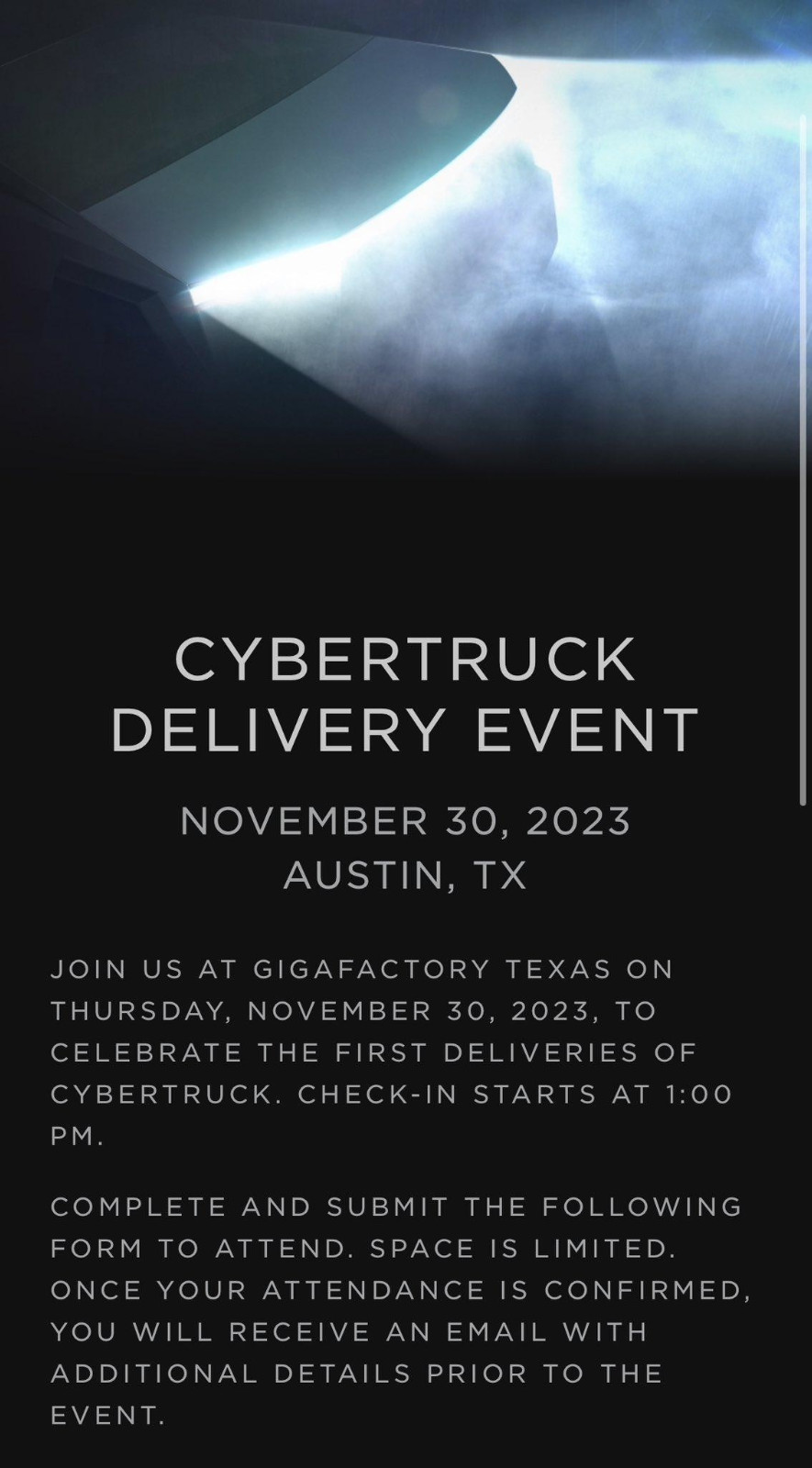 特斯拉Cybertruck新车交付 11月30日得州超级工厂举行